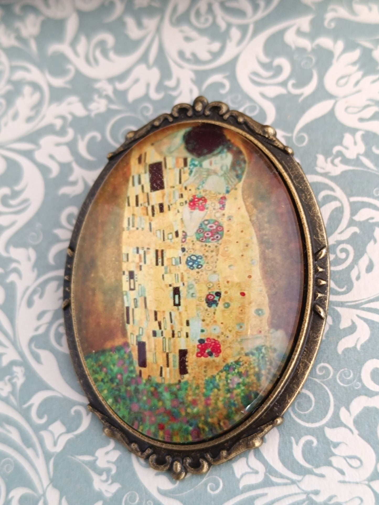 Broche cabochon verre hommage Gustav Klimt