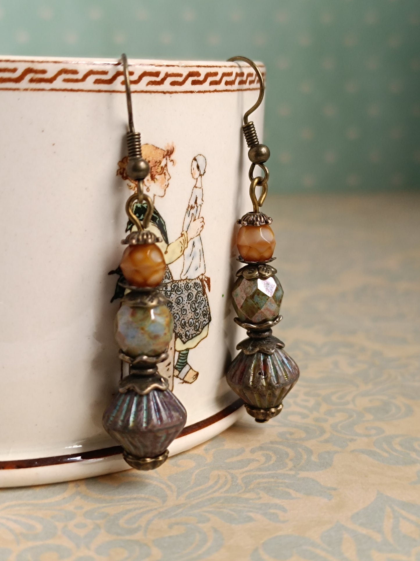 Boucles d'oreilles bohème perles de verre tchèque Picasso - Création artisanale unique