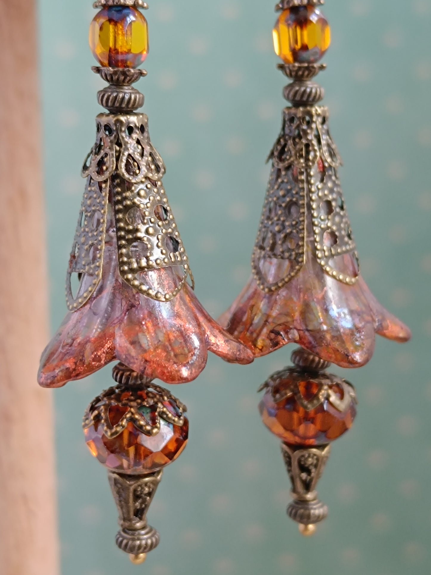 Boucles d'oreilles chic automne - Collection féerique lucite bronze 6cm unique