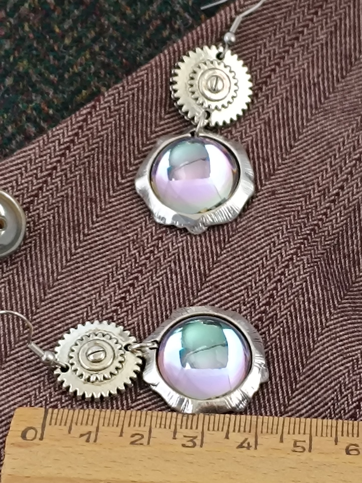 Boucles d'oreilles Steampunk miroir verre tchèque - Rose des vents argenté