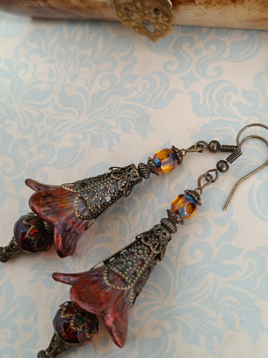 Boucles d'oreilles chic automne - Collection féerique lucite bronze 6cm unique