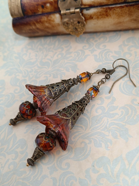 Boucles d'oreilles chic automne - Collection féerique lucite bronze 6cm unique