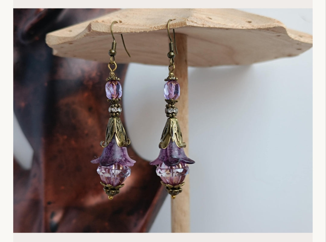 Ensemble personnalisé deux tours de cou tartan et boucles d’oreilles fleurs roses