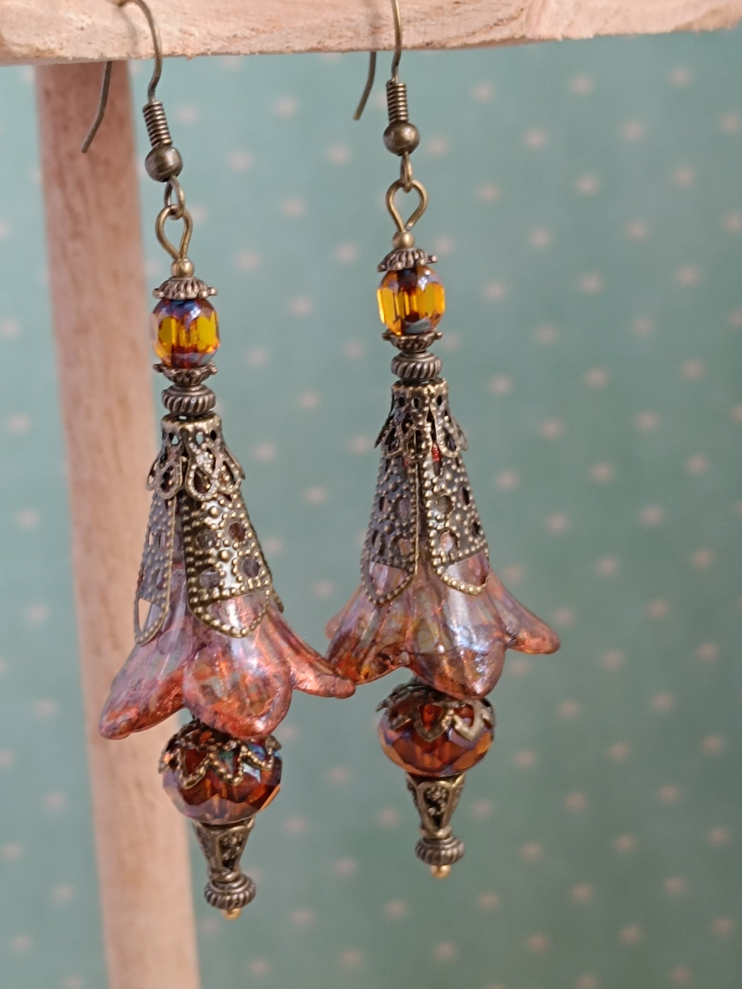 Boucles d'oreilles chic automne - Collection féerique lucite bronze 6cm unique