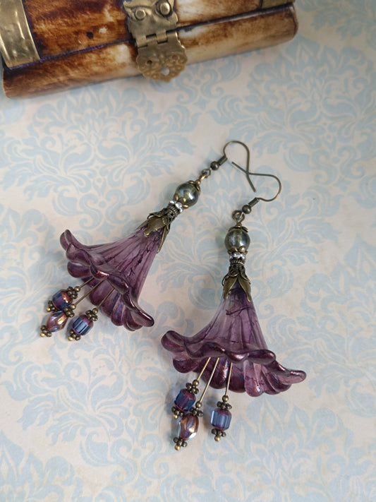Boucles d'oreilles pendantes fleurs féeriques, bijoux xxl