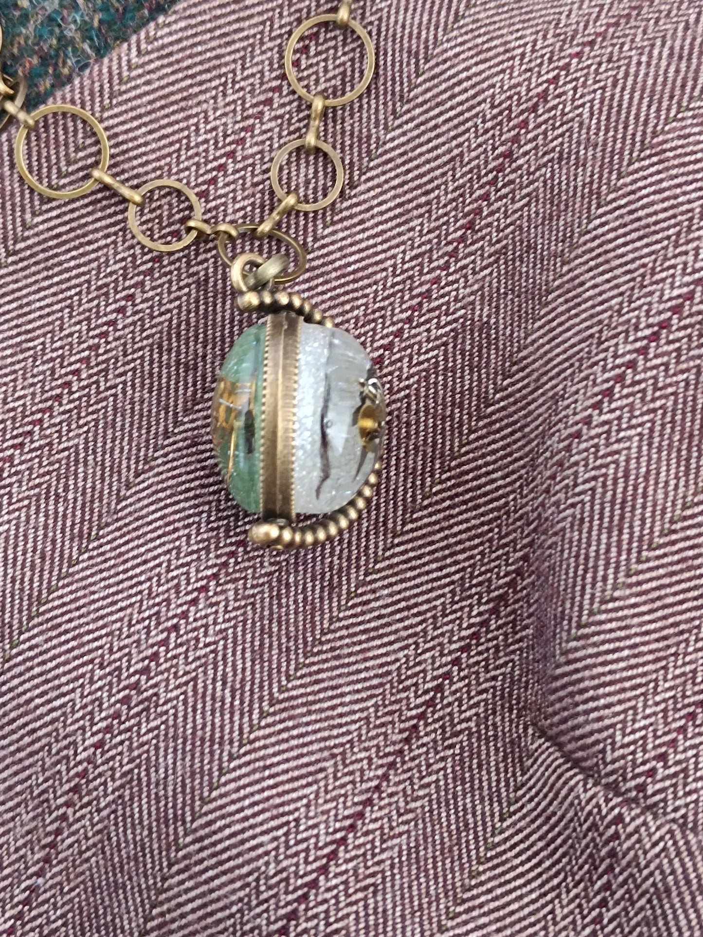 Sautoir steampunk pendentif mappemonde pivotant chaîne gros anneaux