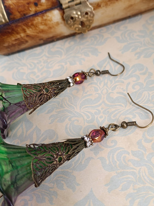 Boucles d'oreilles grandes fleurs féeriques forêt enchantée