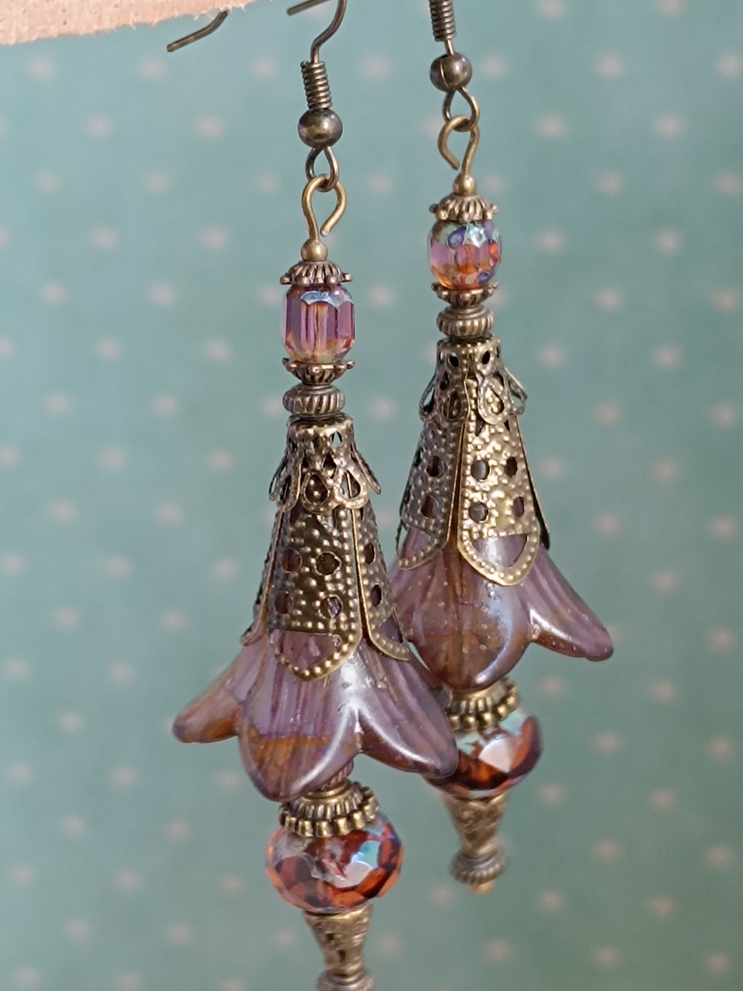 Boucles d'oreilles féeriques automne - Fleurs lucite orange brûlé ambre cuivre bronze