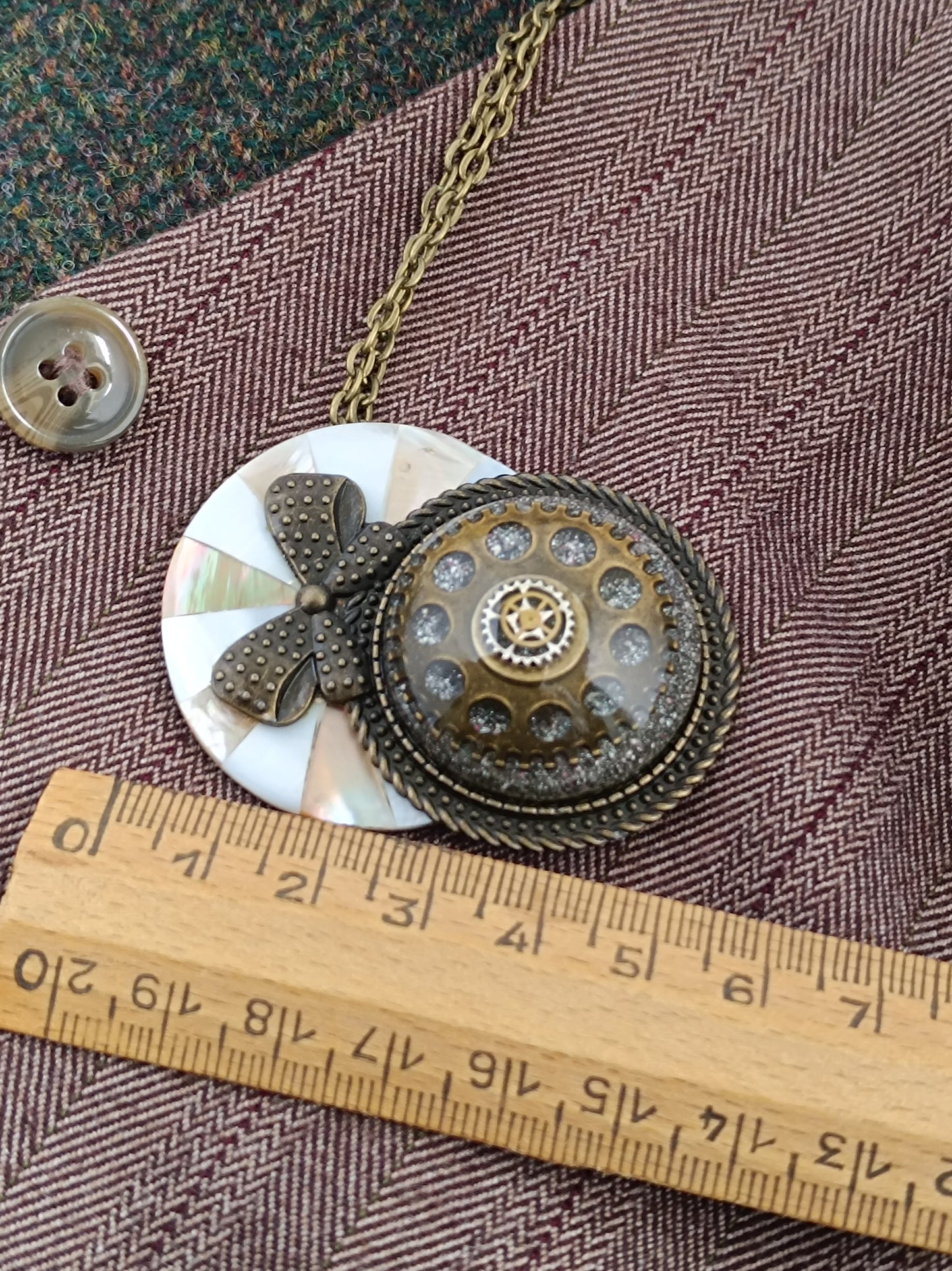 Pendentif Steampunk "Éclat d'Antan" Nacre XXL