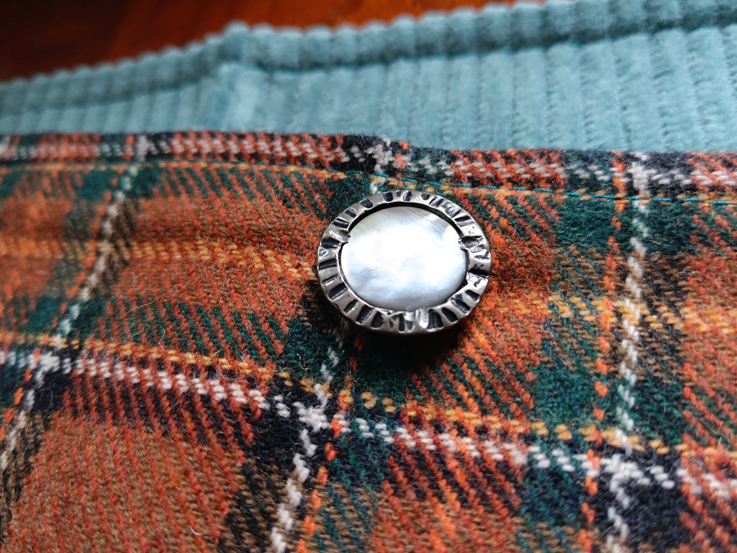 Tour de cou tartan écossais lainage marron doublé velours bleu