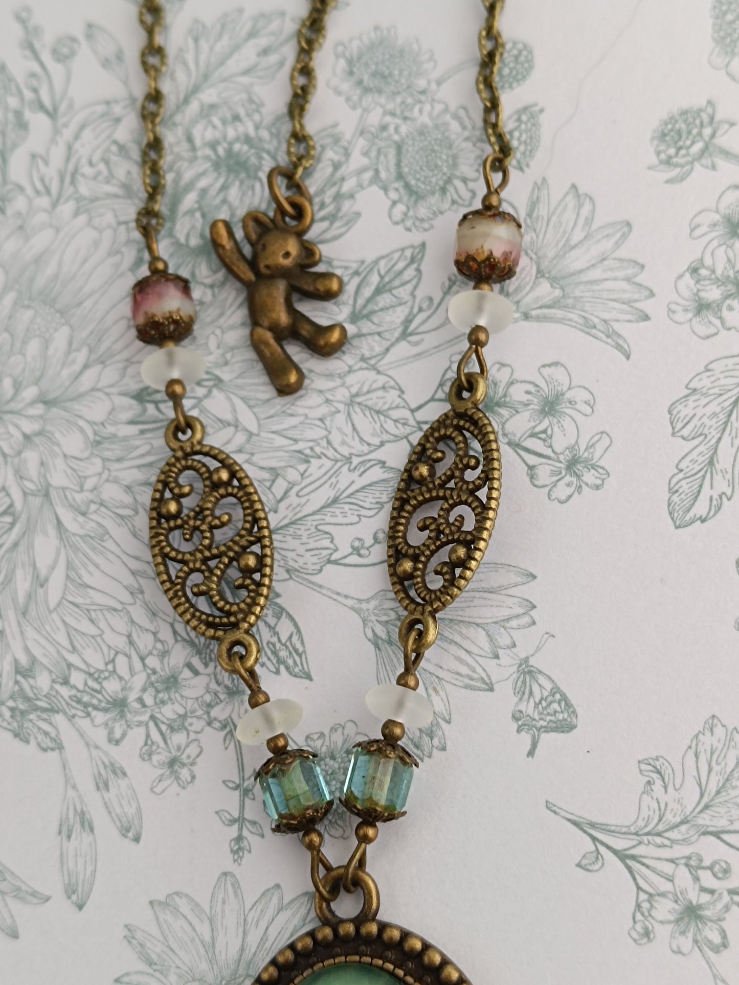 Collier Fille à la Mer - Cabochon Verre Vintage