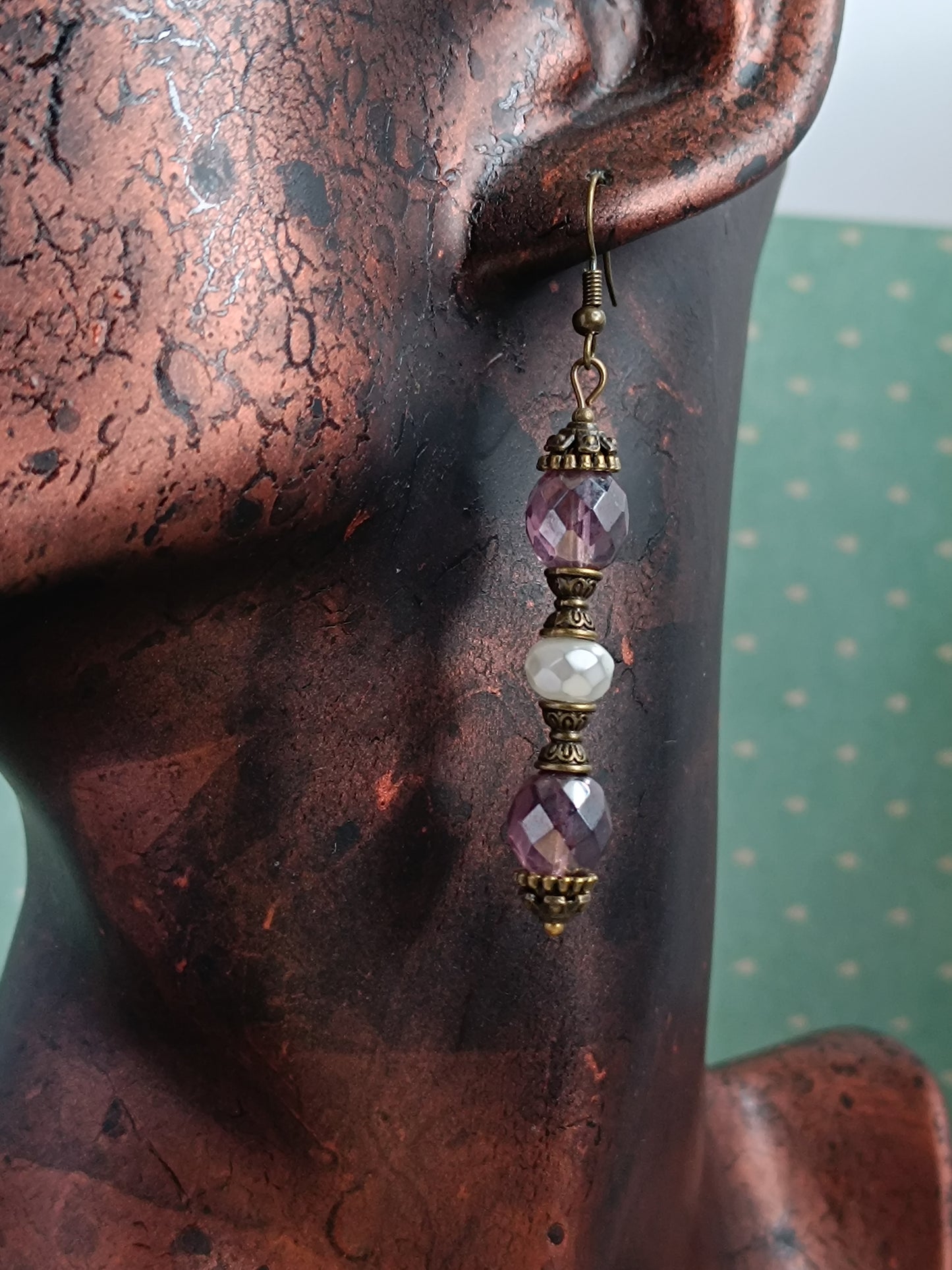 Boucles d'oreilles Bohème Précieuse Perles Verre Tchèque Bronze