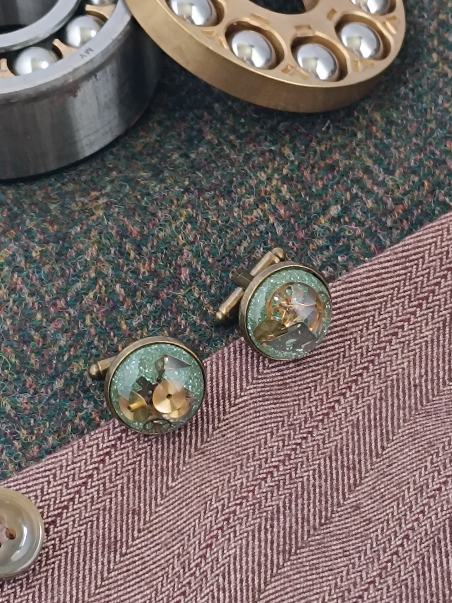 Boutons de manchette steampunk verts clairs