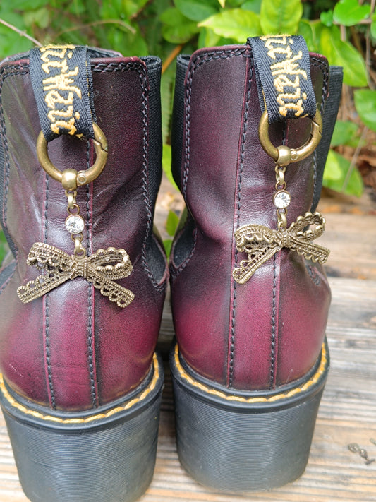 Bijoux charms de chaussures, boucles languettes bottines noeud de dentelle et strass