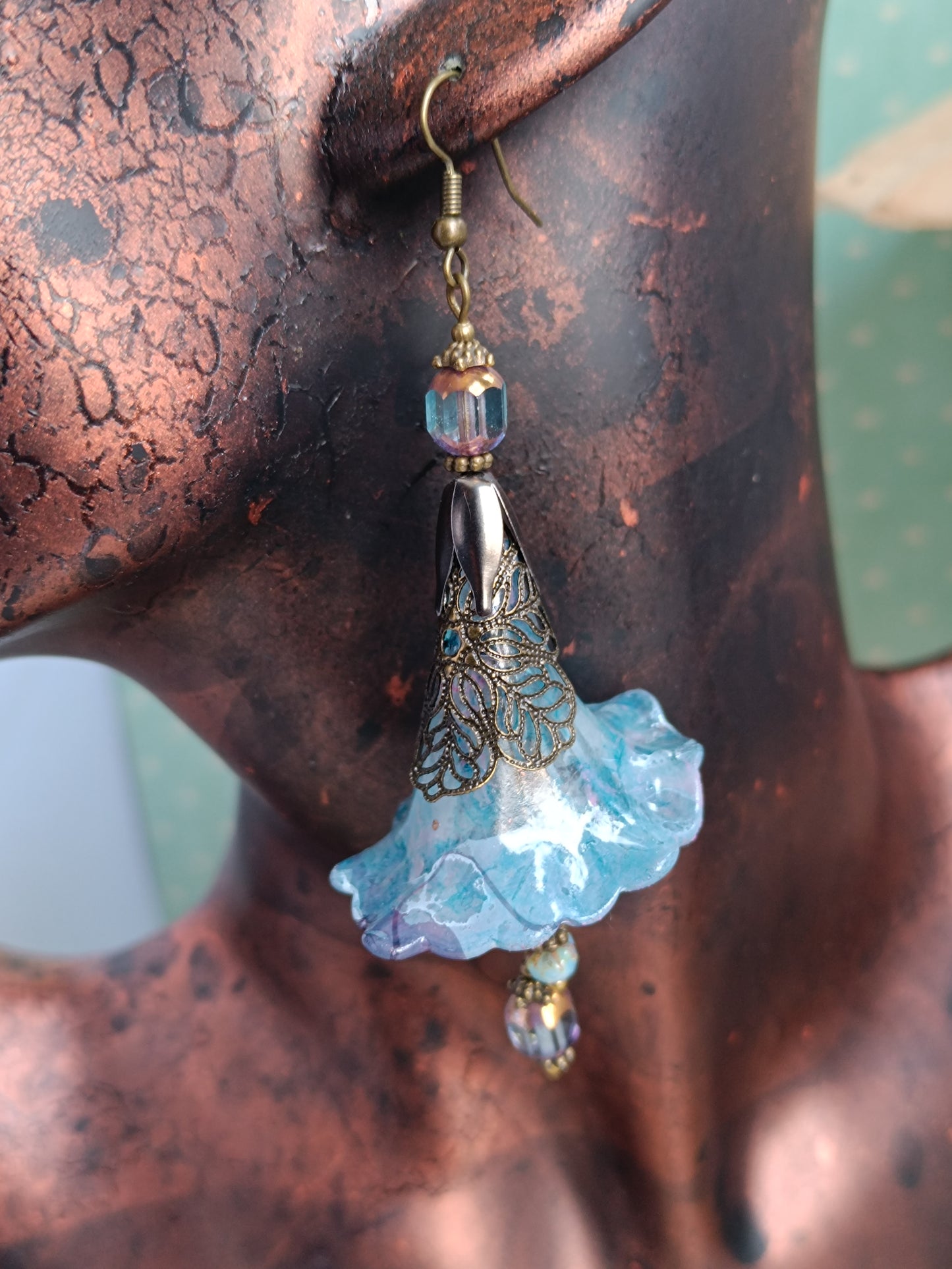 Boucles d'oreilles grandes fleurs féeriques - Trompette printanière XXL