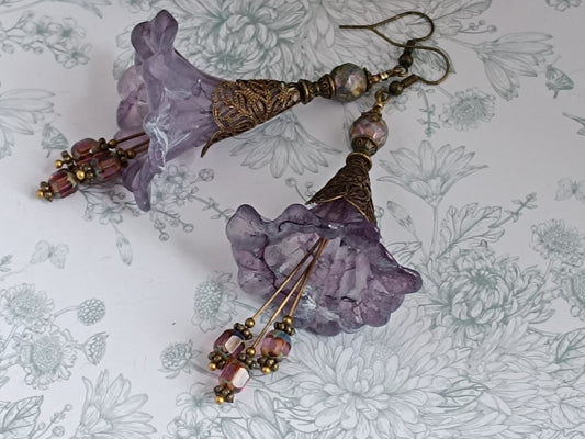 Boucles d'Oreilles Fleurs Lucite XXL - Perles Verre Tchèque