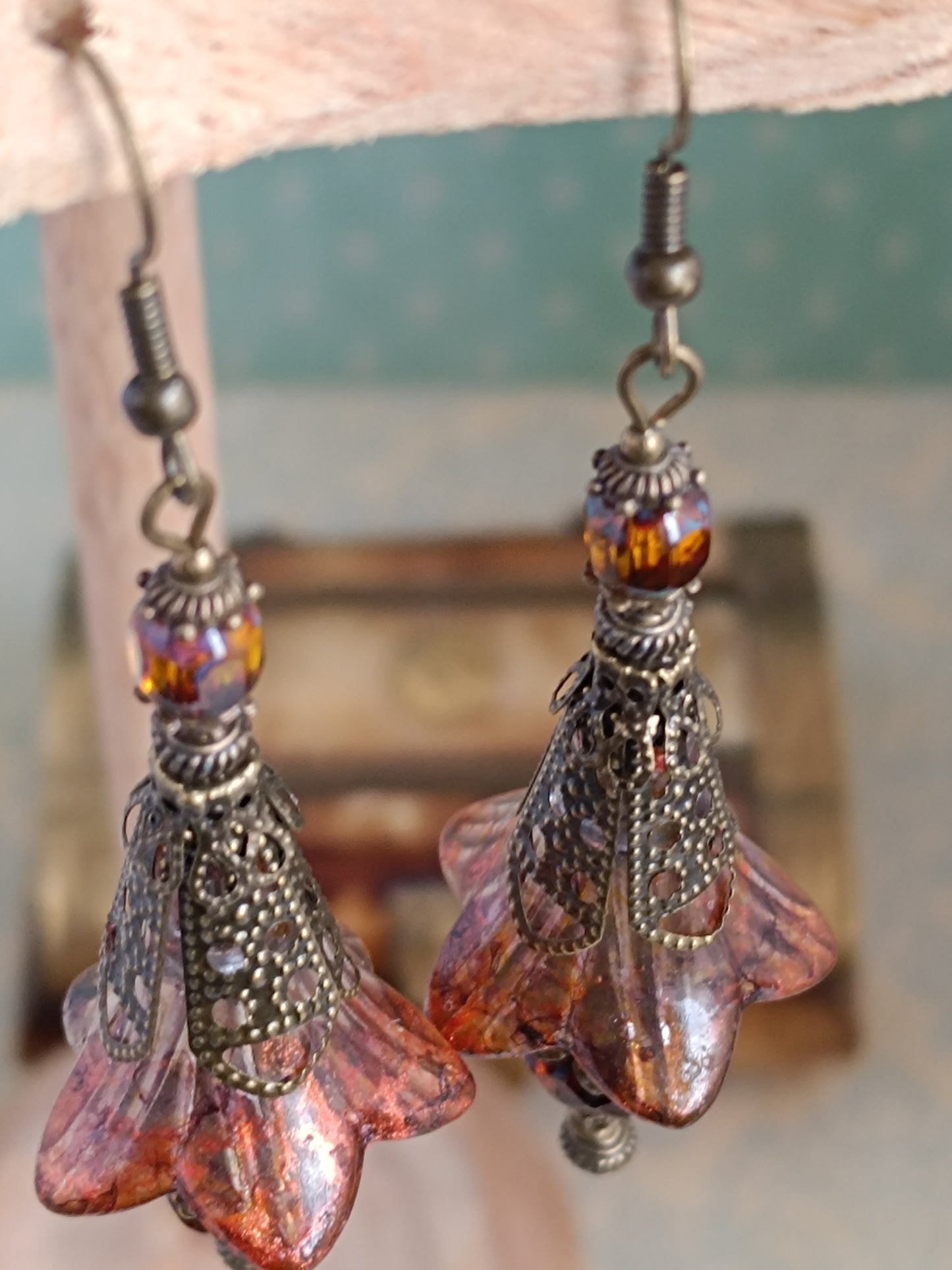 Boucles d'oreilles chic automne - Collection féerique lucite bronze 6cm unique