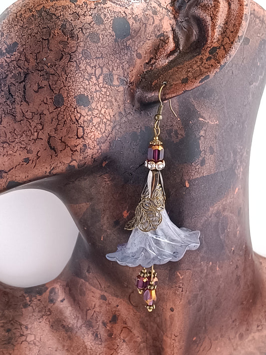 Boucles d'Oreilles Fleurs Lucite XXL - Perles Verre Tchèque
