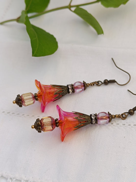 Boucles d'oreilles fleurs de Capucines bronze