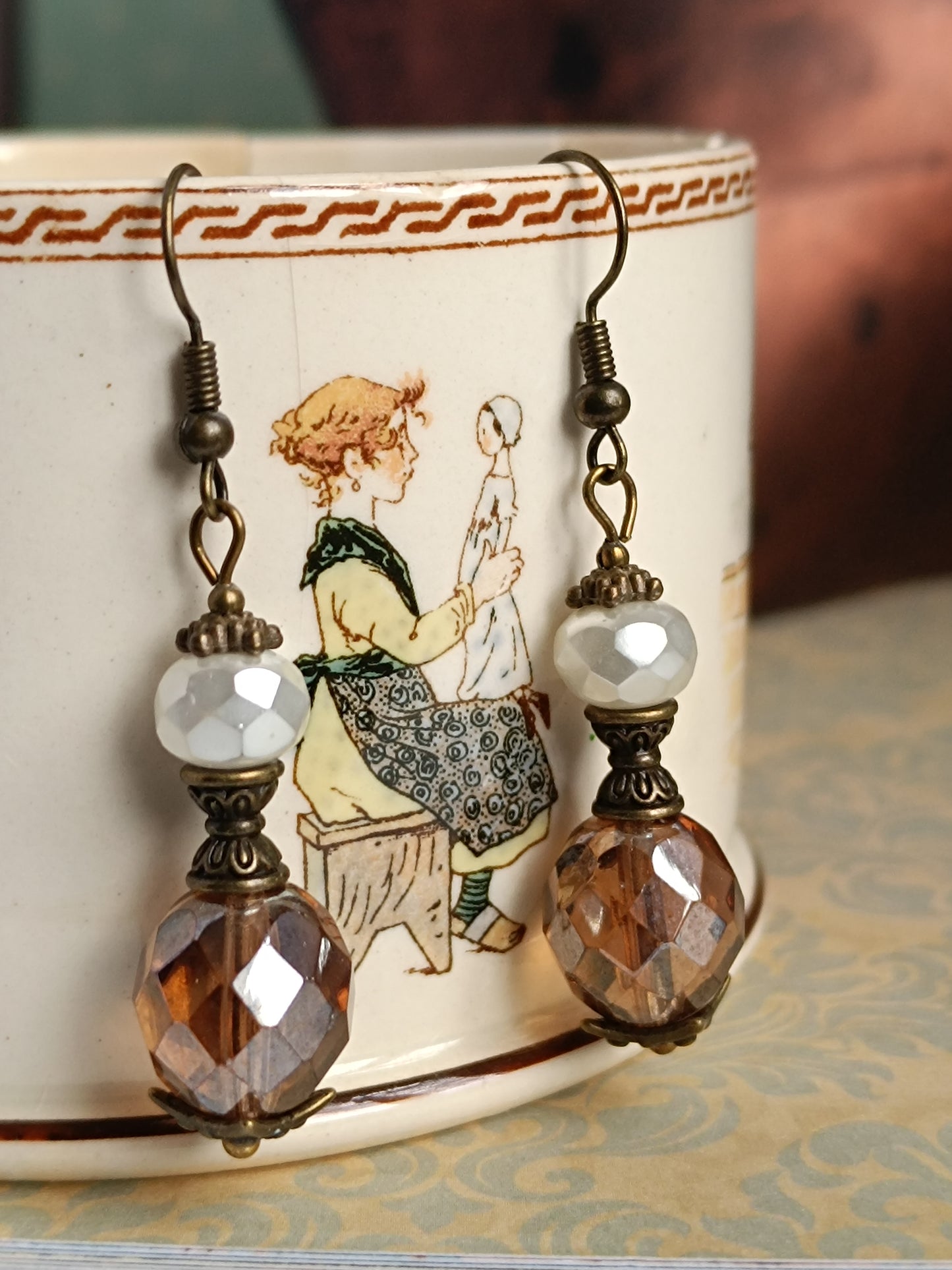 Boucles d'oreilles Gouttes Précieuses - Perles Verre Tchèque Bronze
