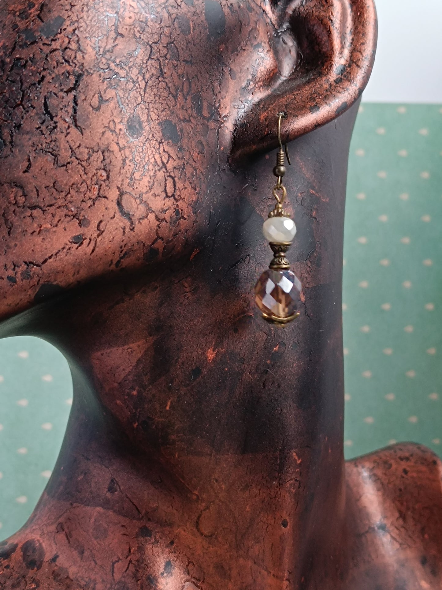 Boucles d'oreilles Gouttes Précieuses - Perles Verre Tchèque Bronze