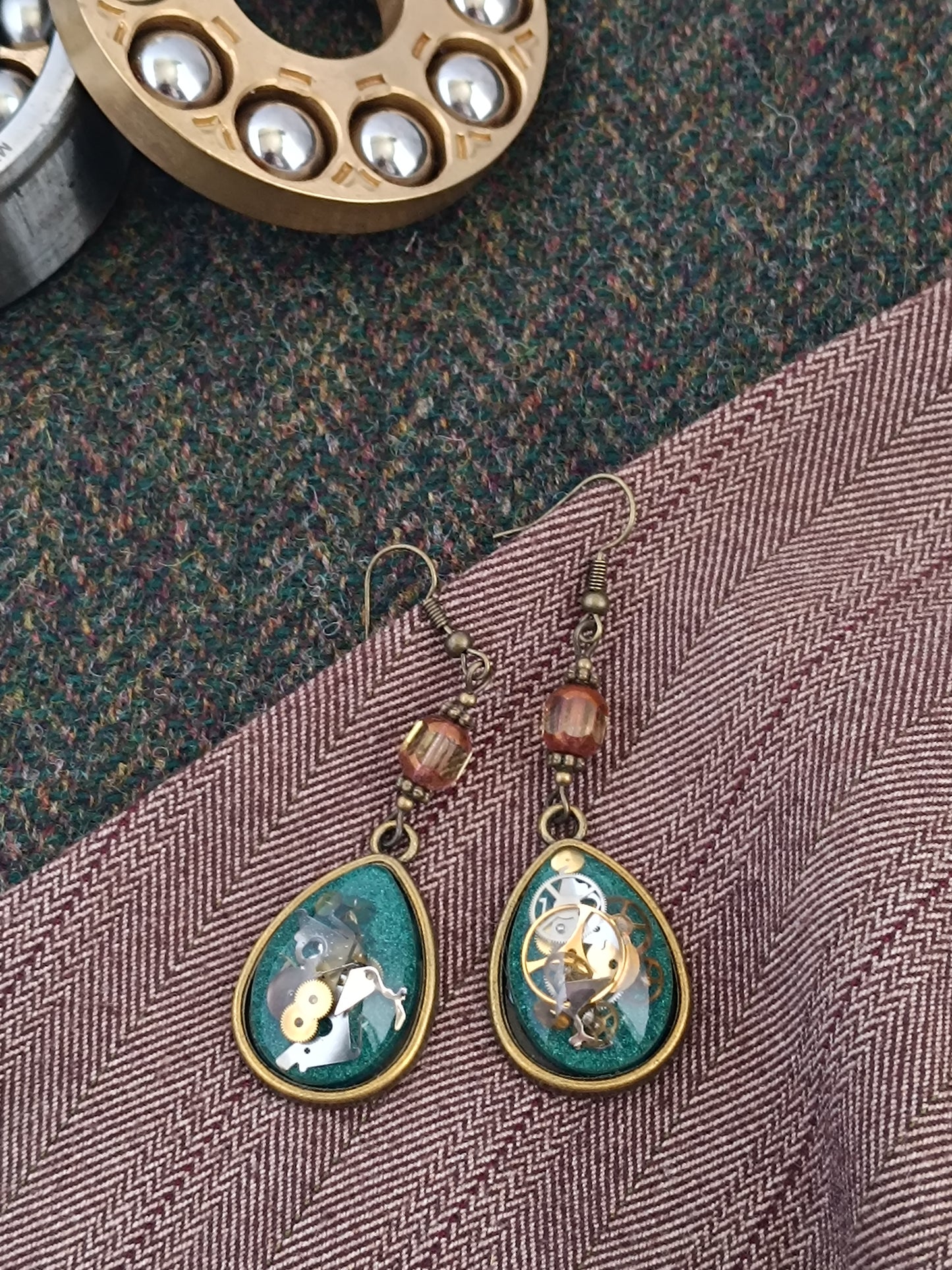Boucles d'oreilles pendantes Steampunk gouttes - Perles verre tchèque 5cm