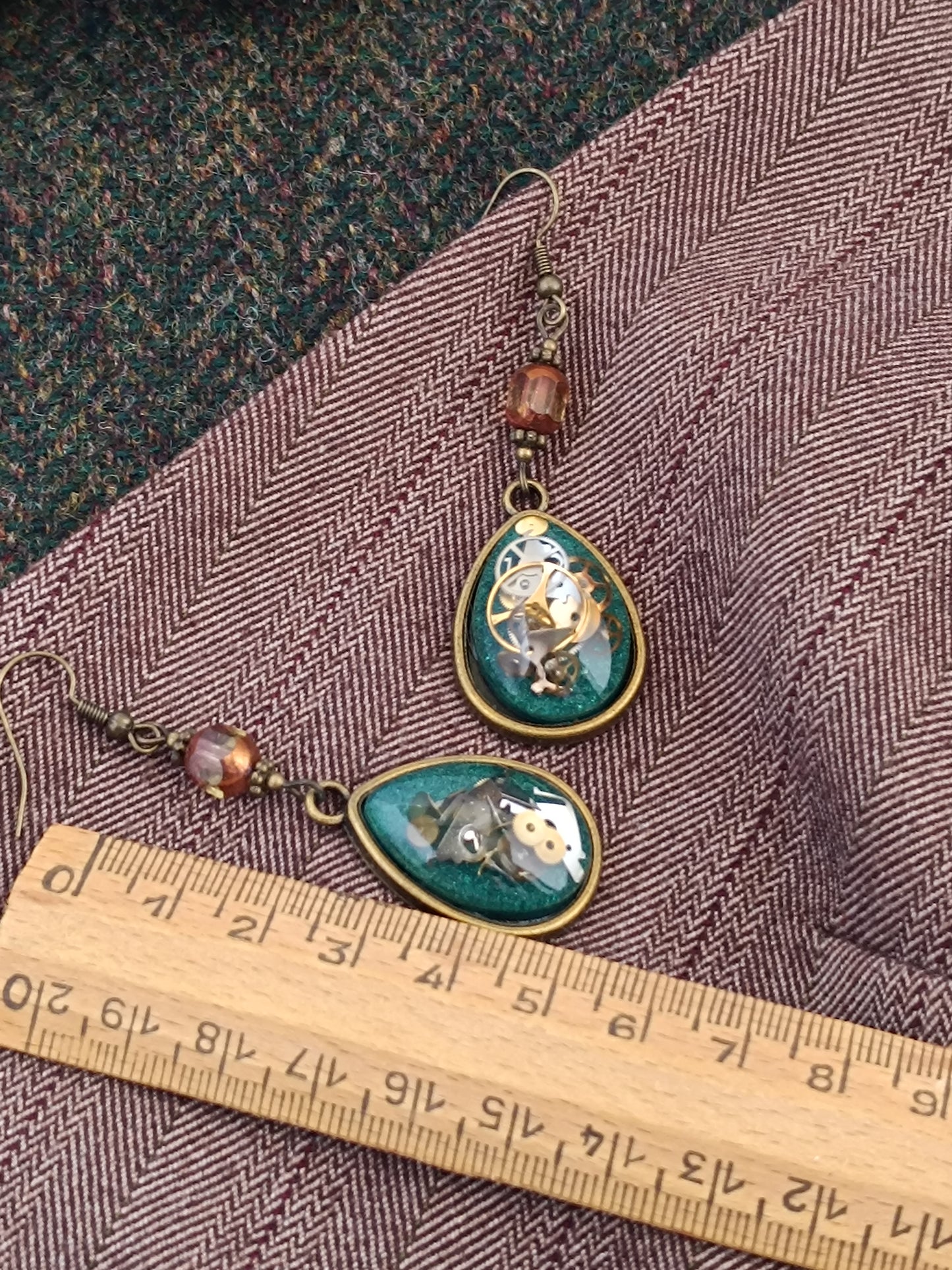 Boucles d'oreilles pendantes Steampunk gouttes - Perles verre tchèque 5cm