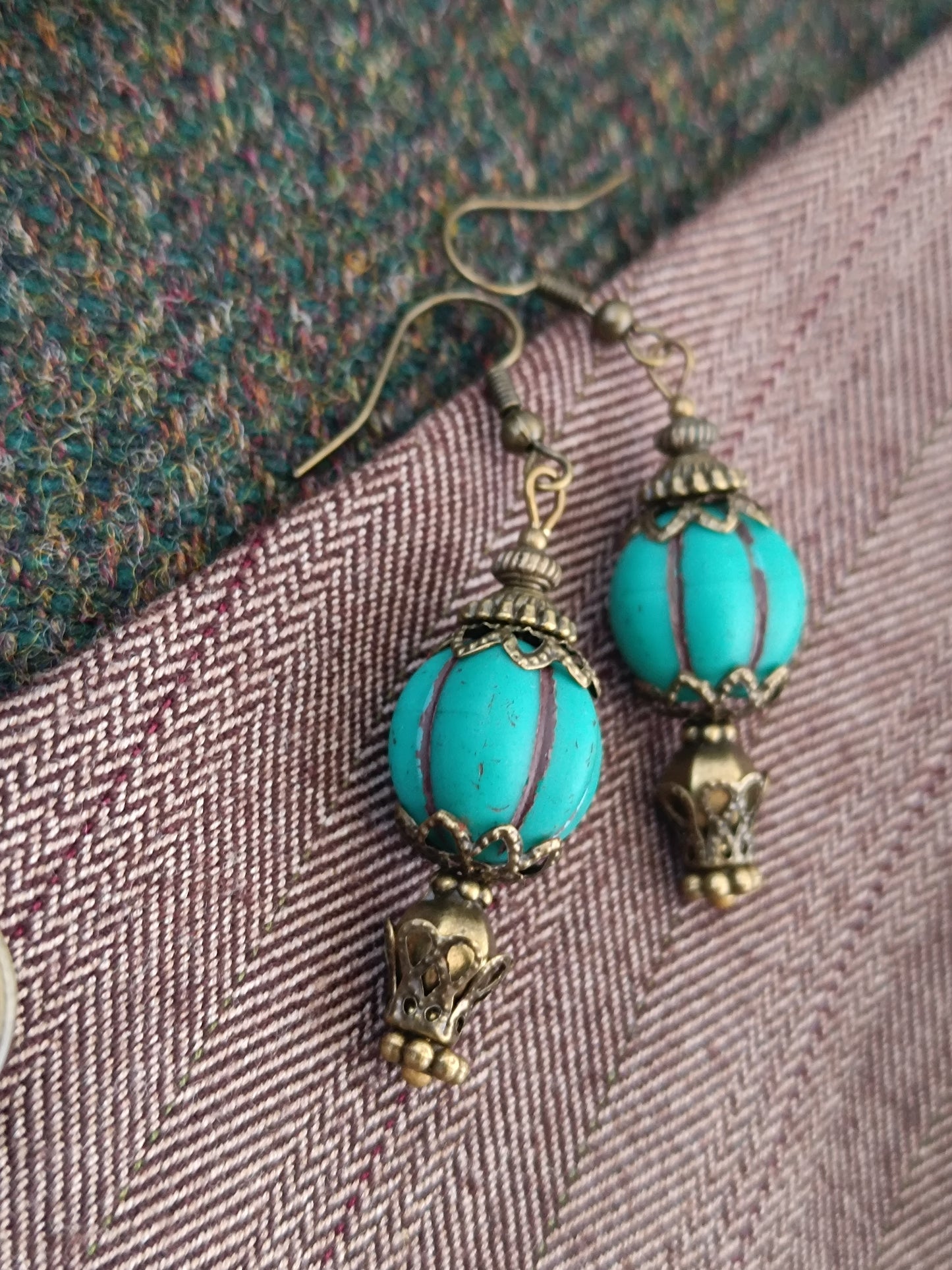 Boucles d'oreilles Steampunk montgolfière turquoise - Perles verre tchèque