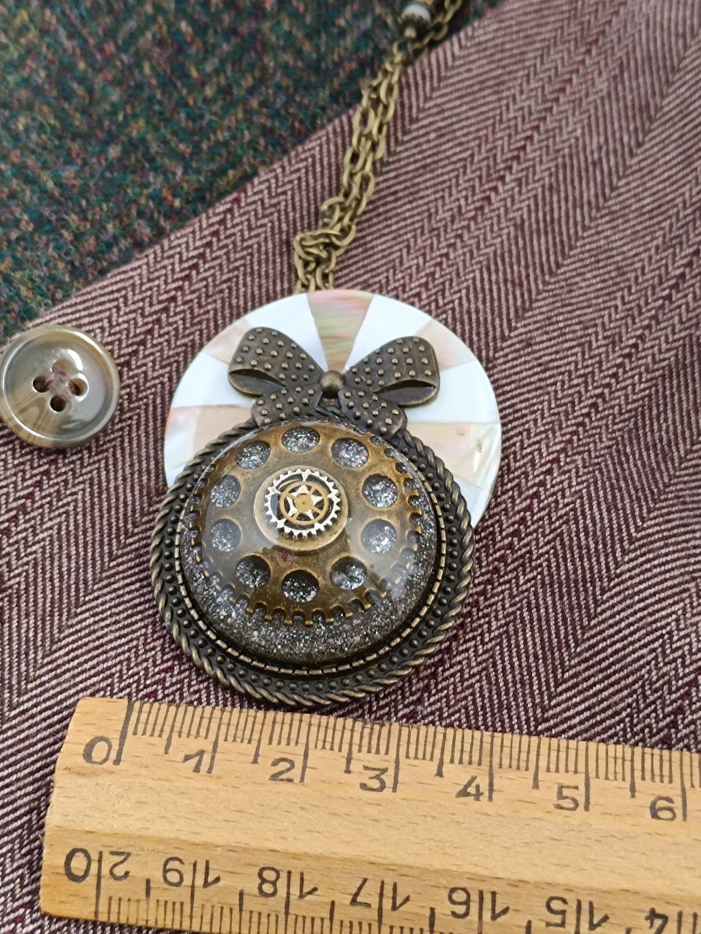 Pendentif Steampunk "Éclat d'Antan" Nacre XXL
