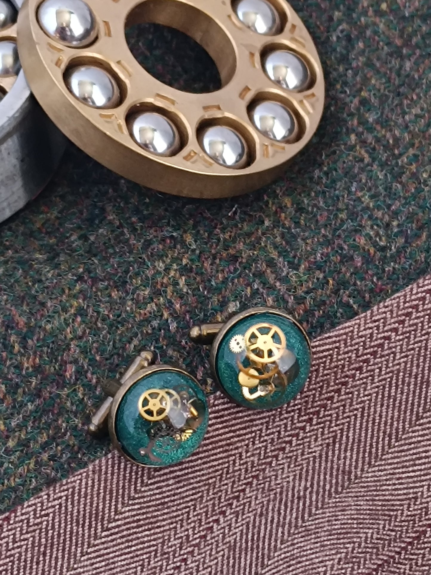 Boutons de manchette steampunk verts