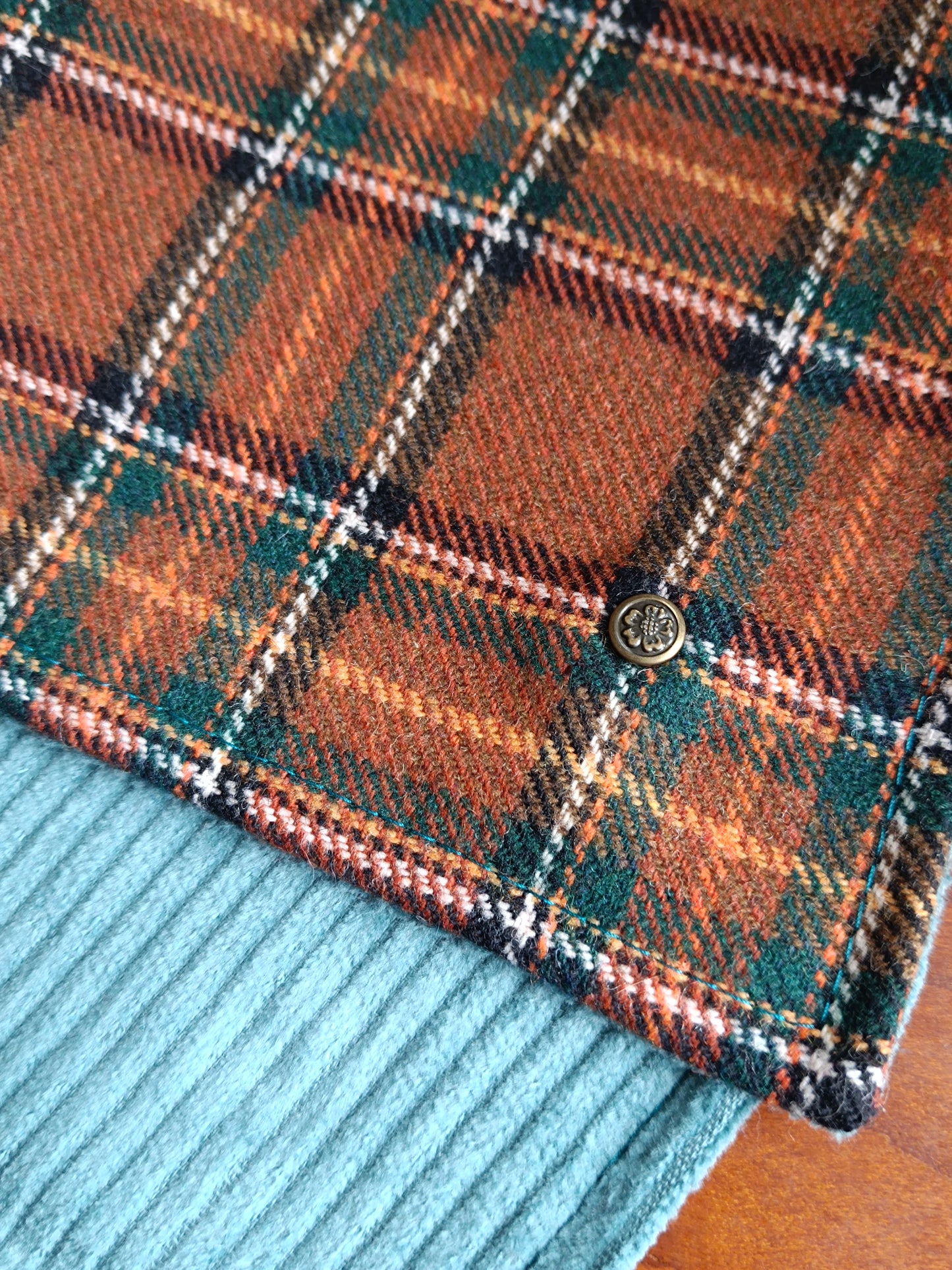 Tour de cou tartan écossais lainage marron doublé velours bleu
