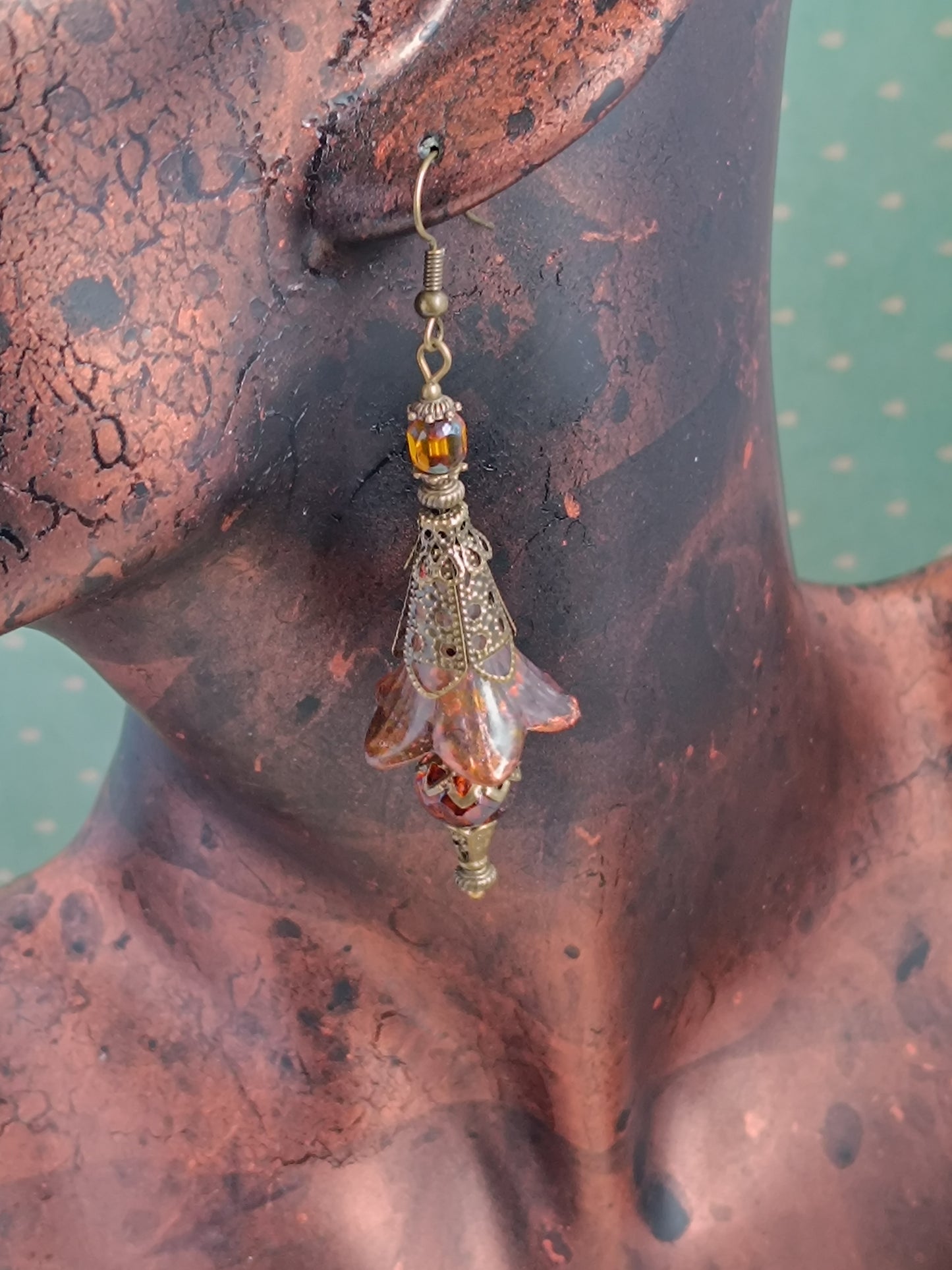 Boucles d'oreilles chic automne - Collection féerique lucite bronze 6cm unique