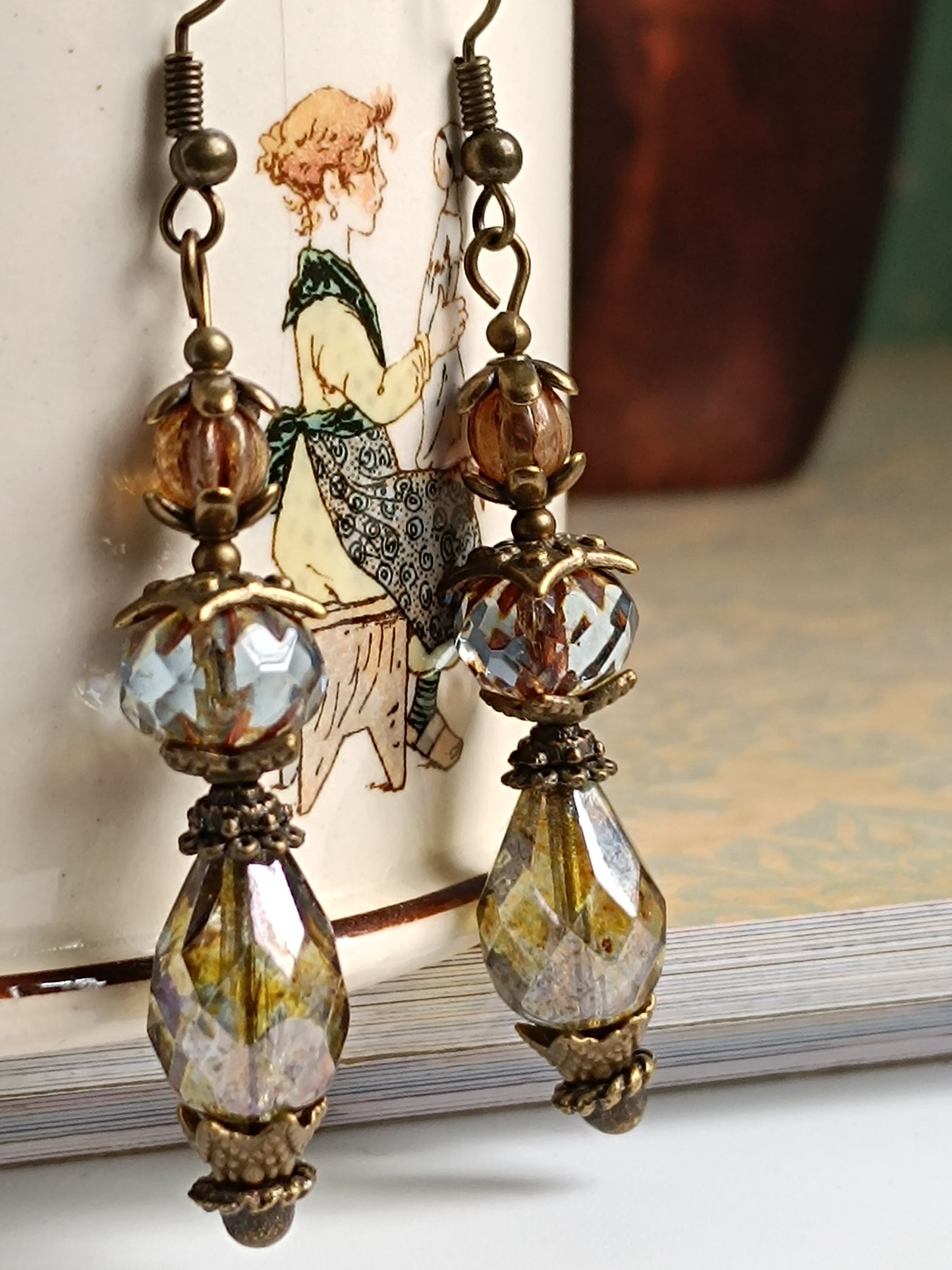 Boucles d'oreilles pendantes perles de verre tchèque Picasso