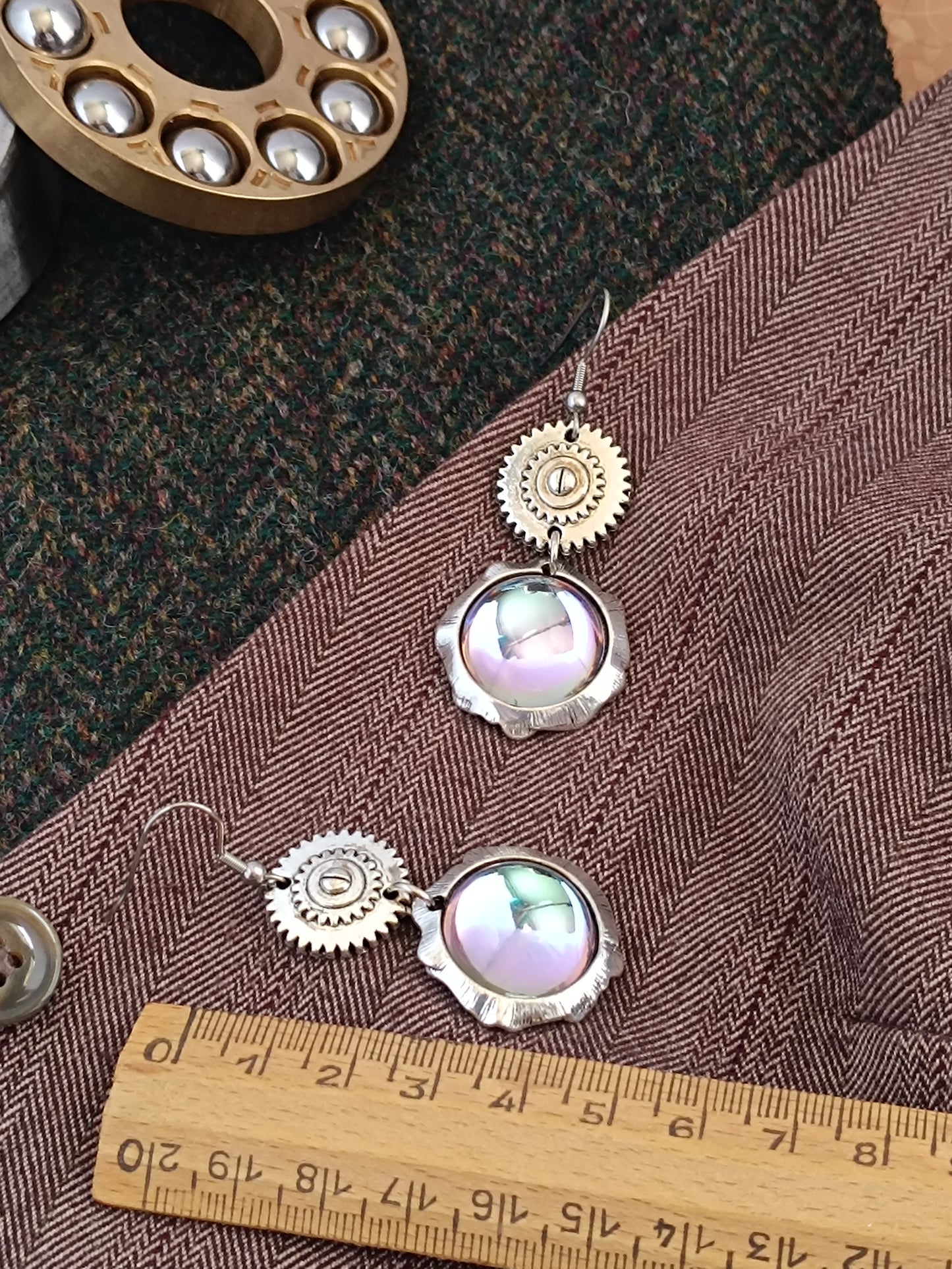 Boucles d'oreilles Steampunk miroir verre tchèque - Rose des vents argenté