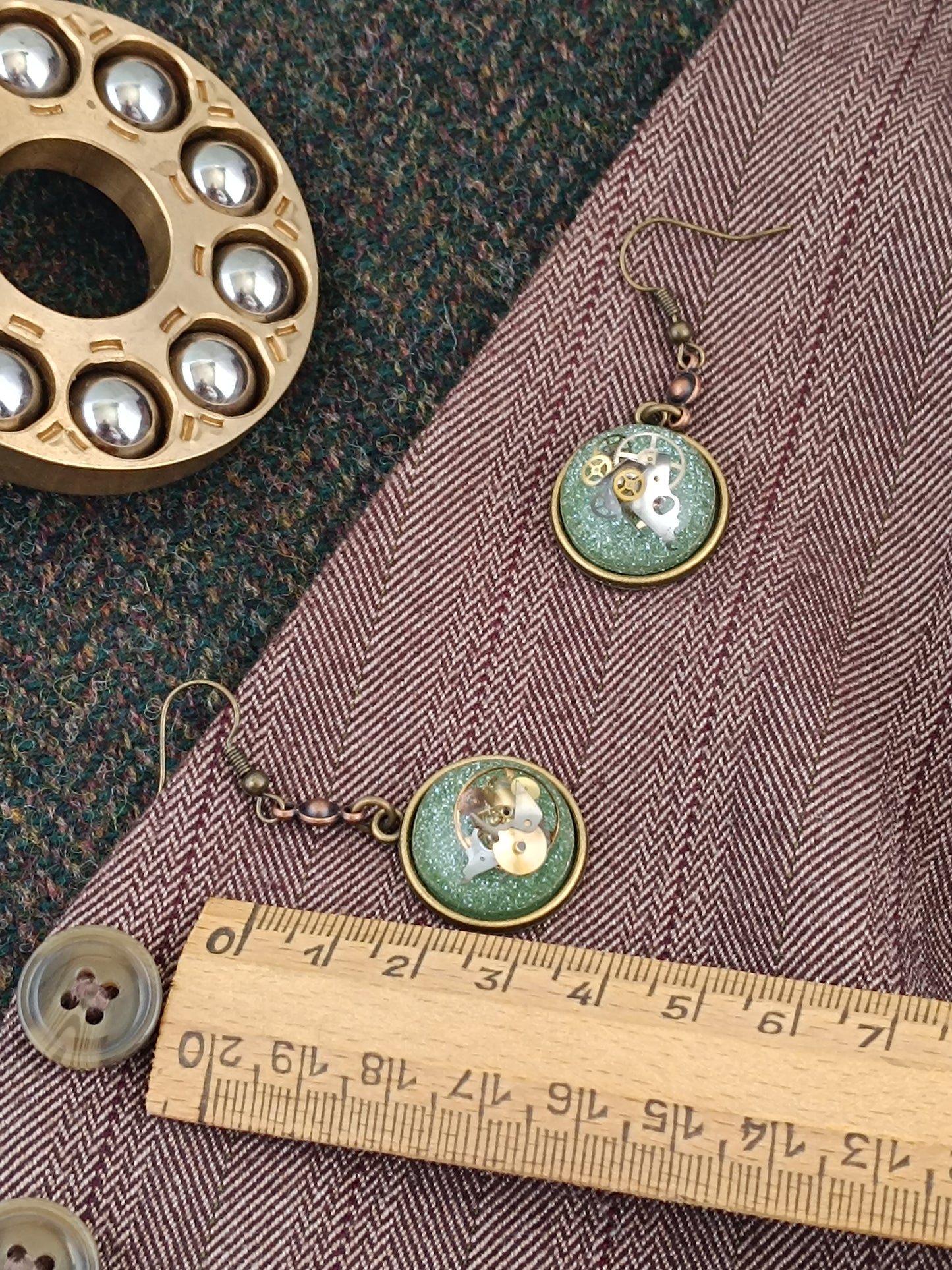 Boucles d'oreilles pendantes Steampunk rondes - Connecteur cuivre 3,5cm