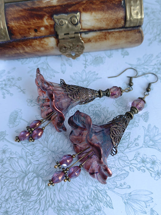 Boucles d'Oreilles Fleurs Lucite XXL - Perles Verre Tchèque