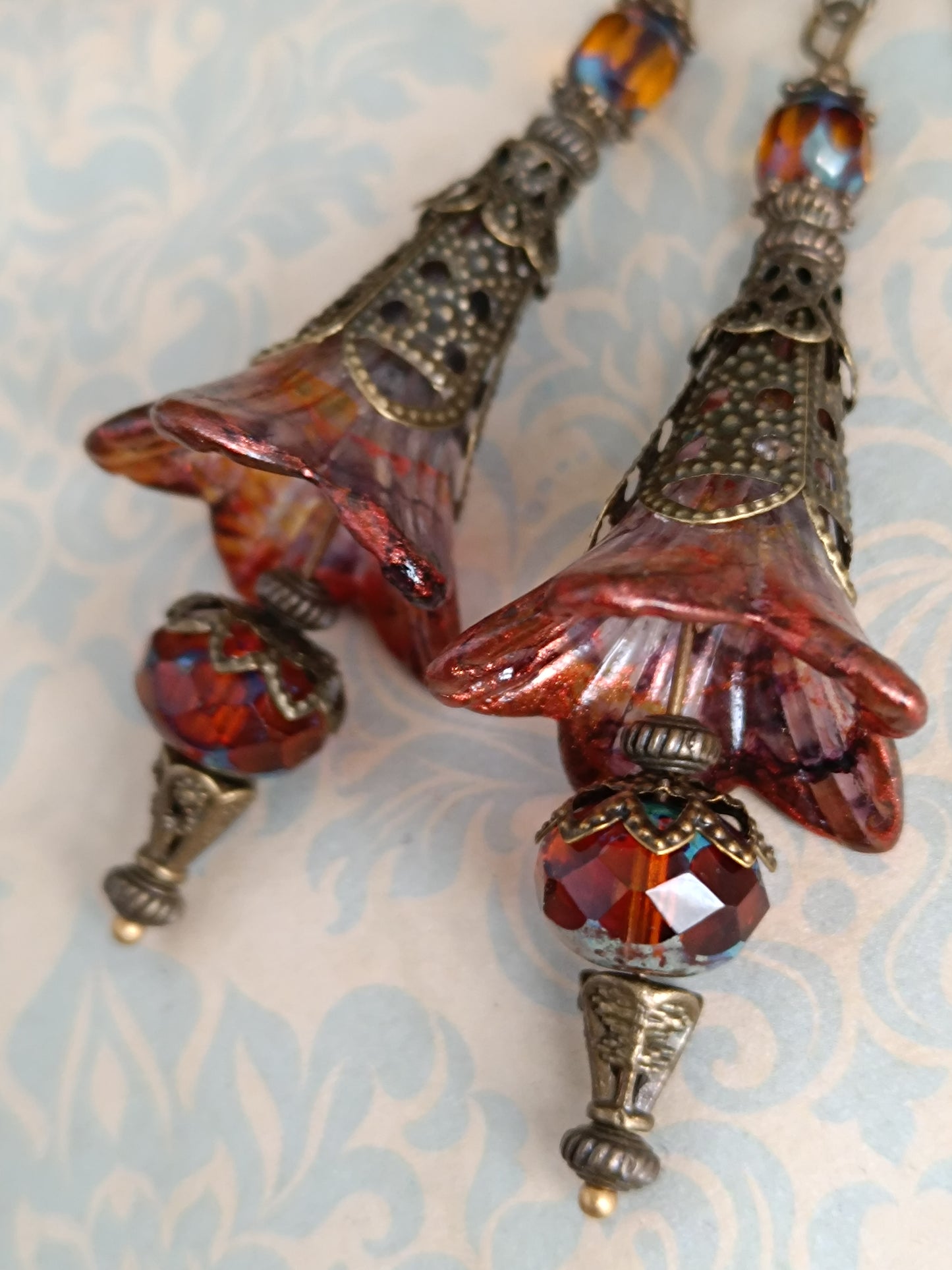 Boucles d'oreilles chic automne - Collection féerique lucite bronze 6cm unique