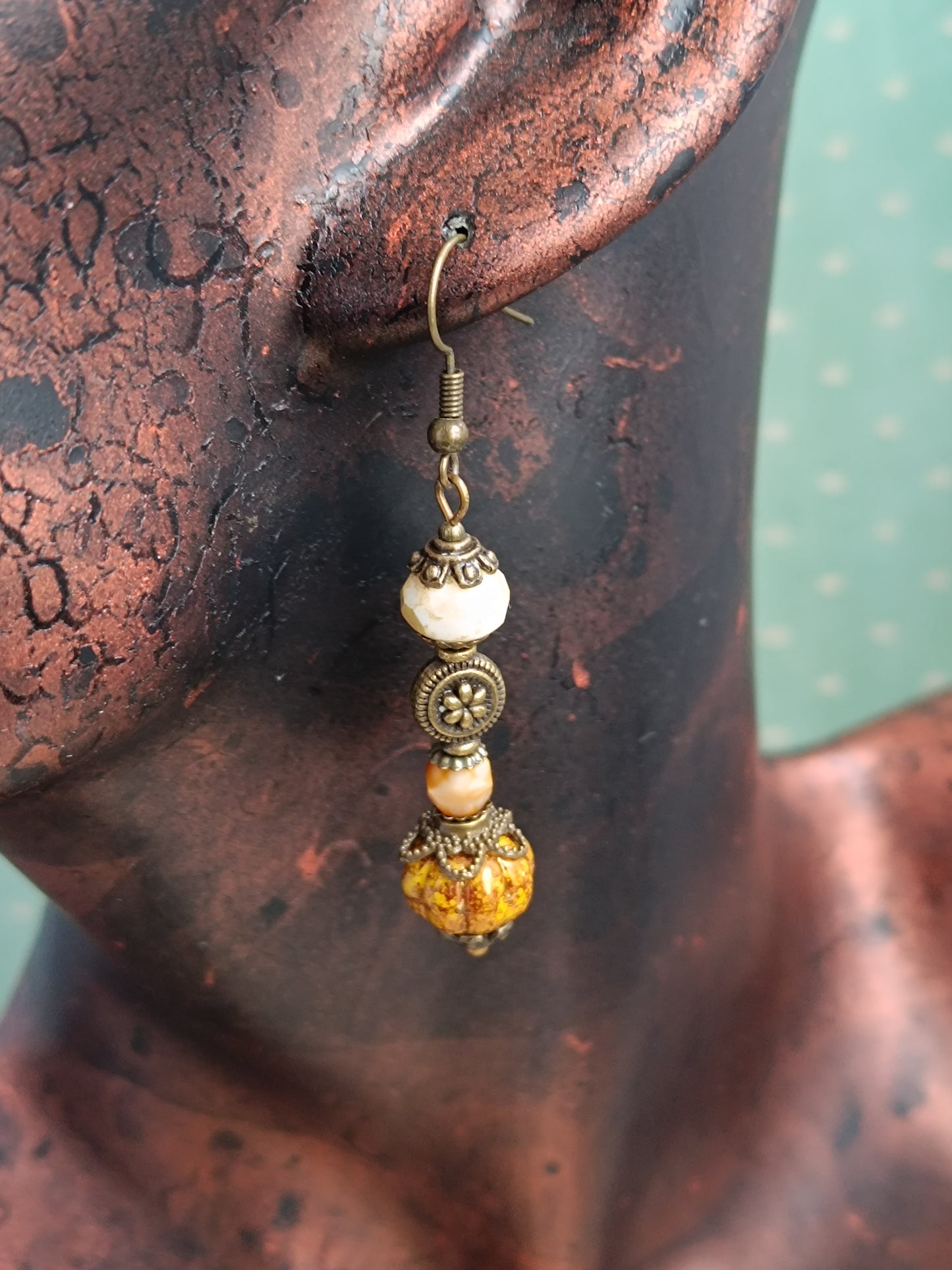 Boucles d'oreilles bohème perles de verre tchèque Picasso citrouilles - Création artisanale unique