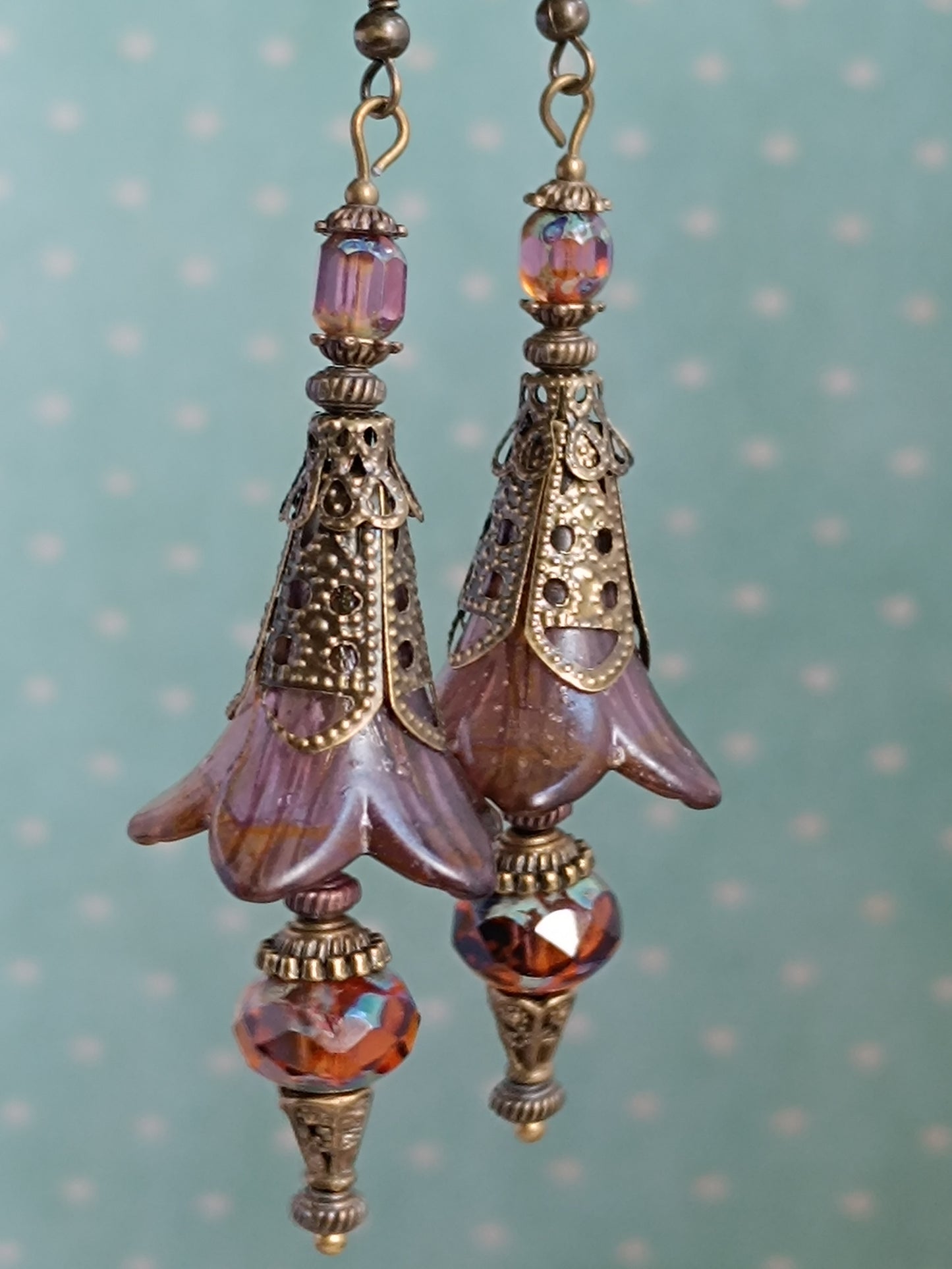 Boucles d'oreilles féeriques automne - Fleurs lucite orange brûlé ambre cuivre bronze