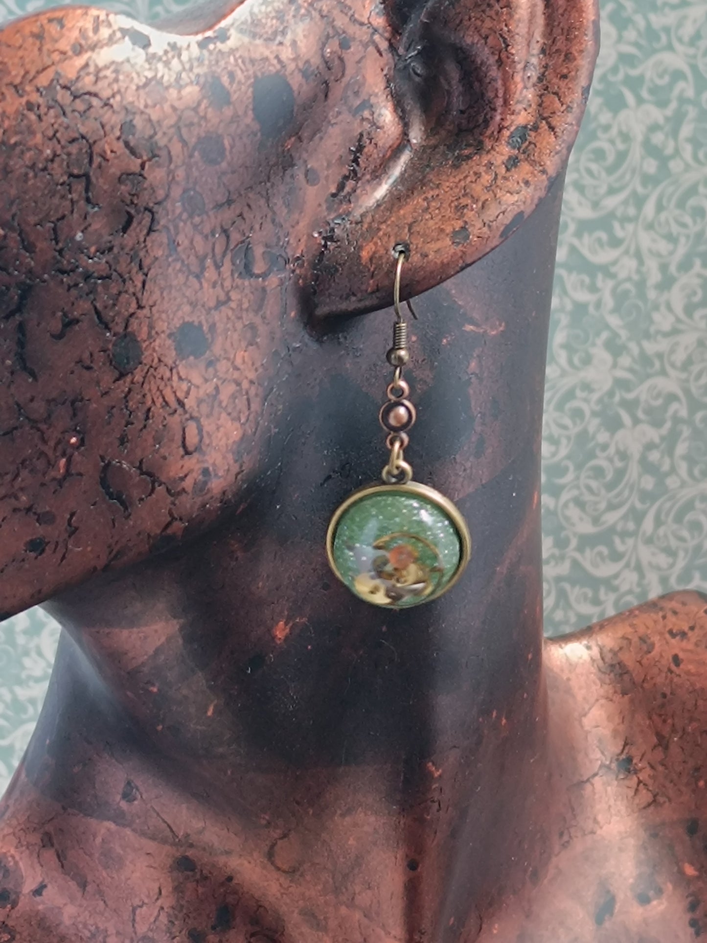 Boucles d'oreilles pendantes Steampunk rondes - Connecteur cuivre 3,5cm