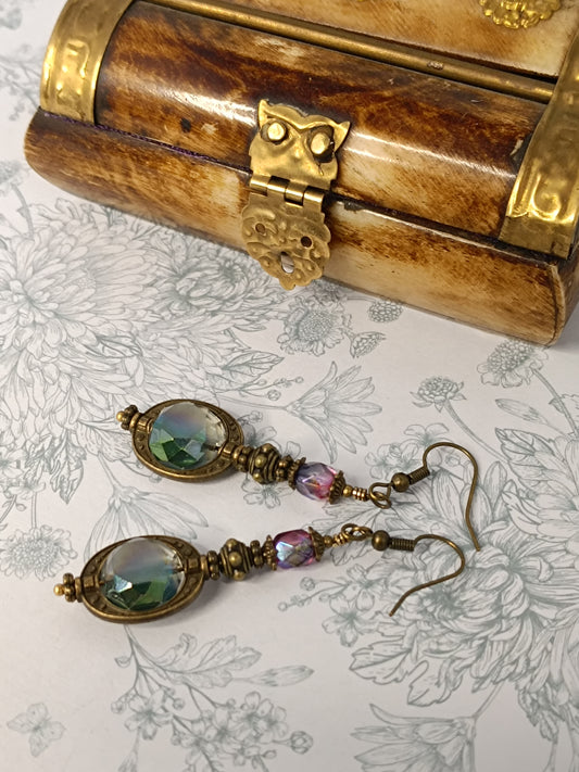 Boucles d'Oreilles Pendantes Bohème Perle Saturne - Création Artisanale