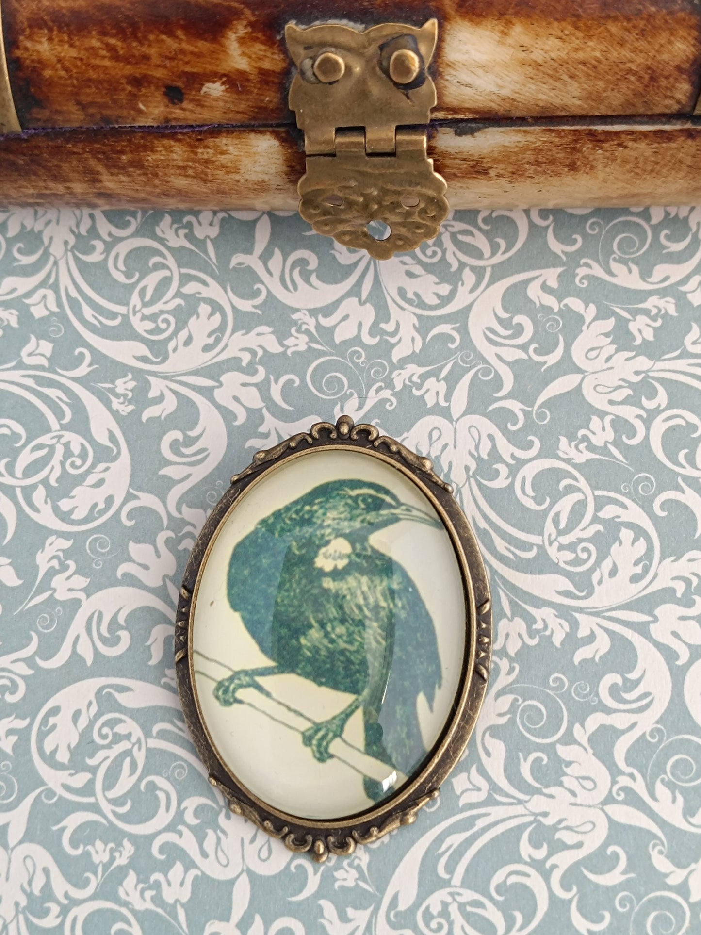 Broche Corbeau Mystique - Cabochon Bronze Gothique