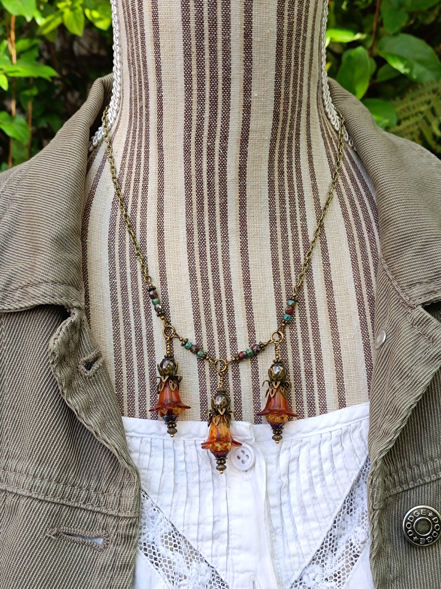 Collier Jardin Secret - Fleurs de Lucite et Perles Picasso Bronze