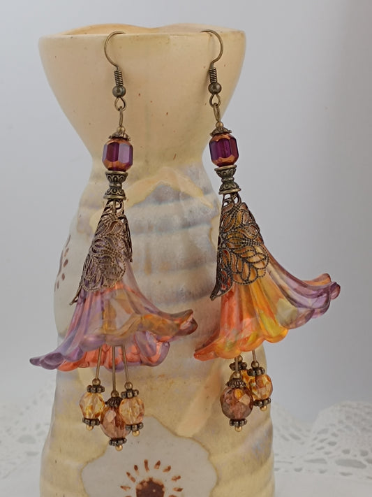 Boucles d'Oreilles Fleurs Lucite XXL - Perles Verre Tchèque