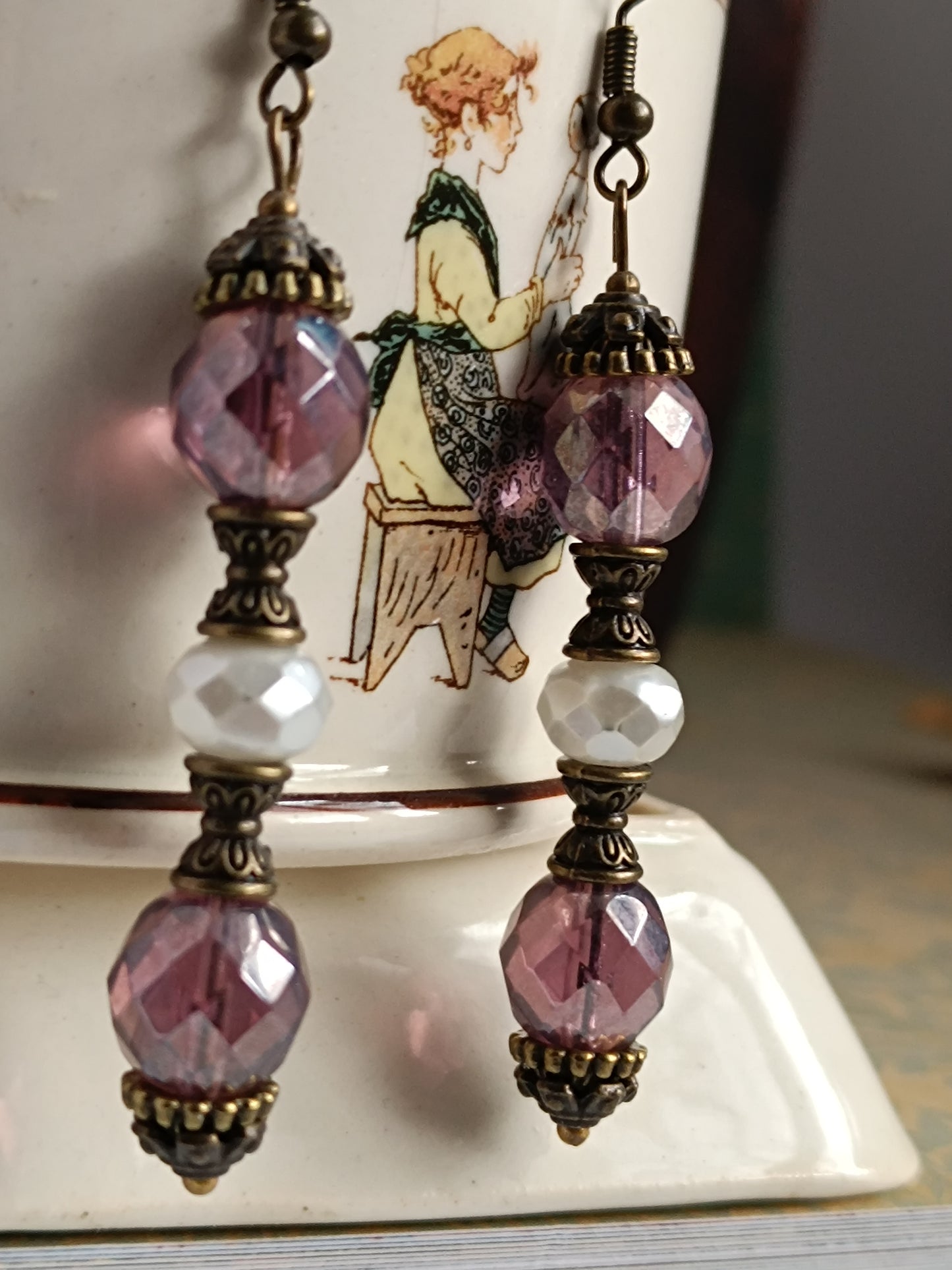 Boucles d'oreilles Bohème Précieuse Perles Verre Tchèque Bronze