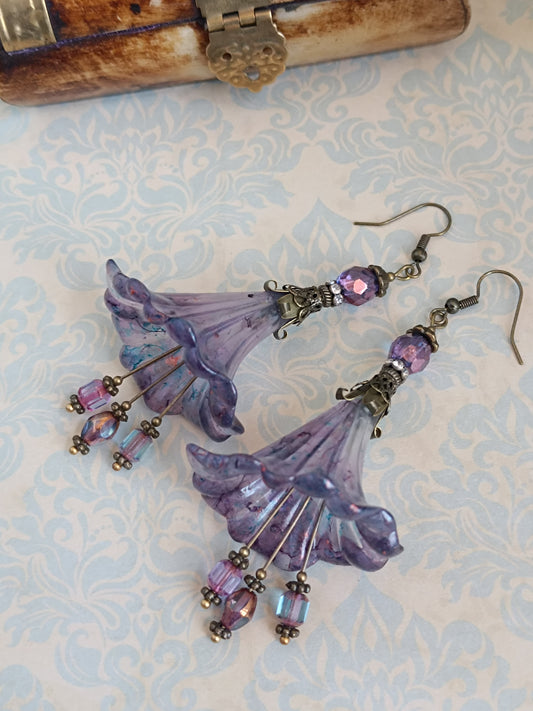 Boucles d'oreilles grandes fleurs féeriques