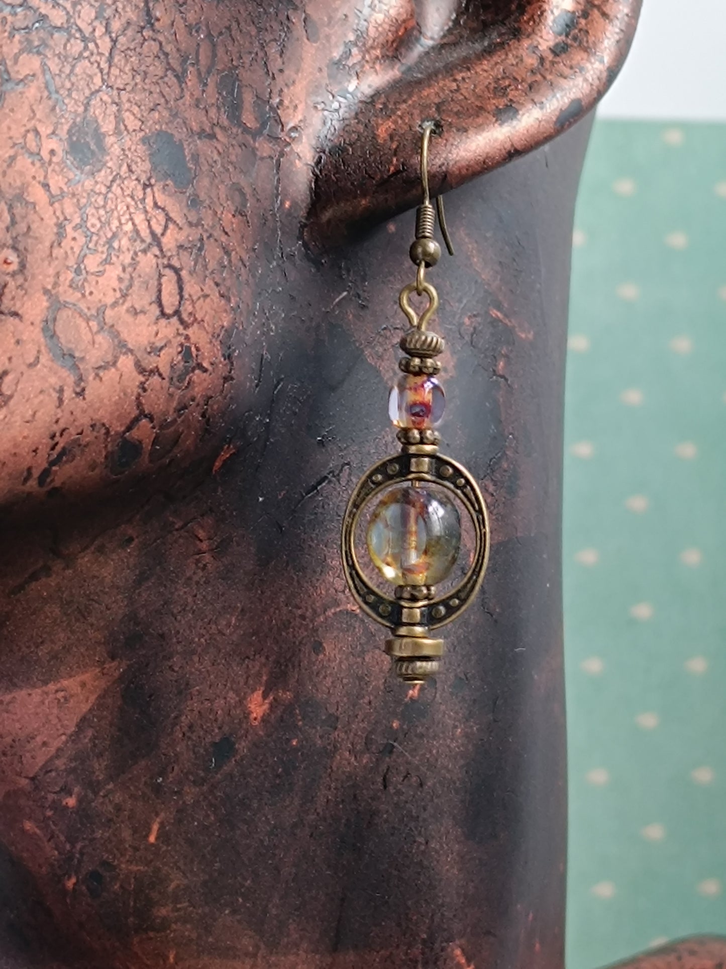 Boucles d'oreilles pendantes bohème perle de verre tchèque Saturne