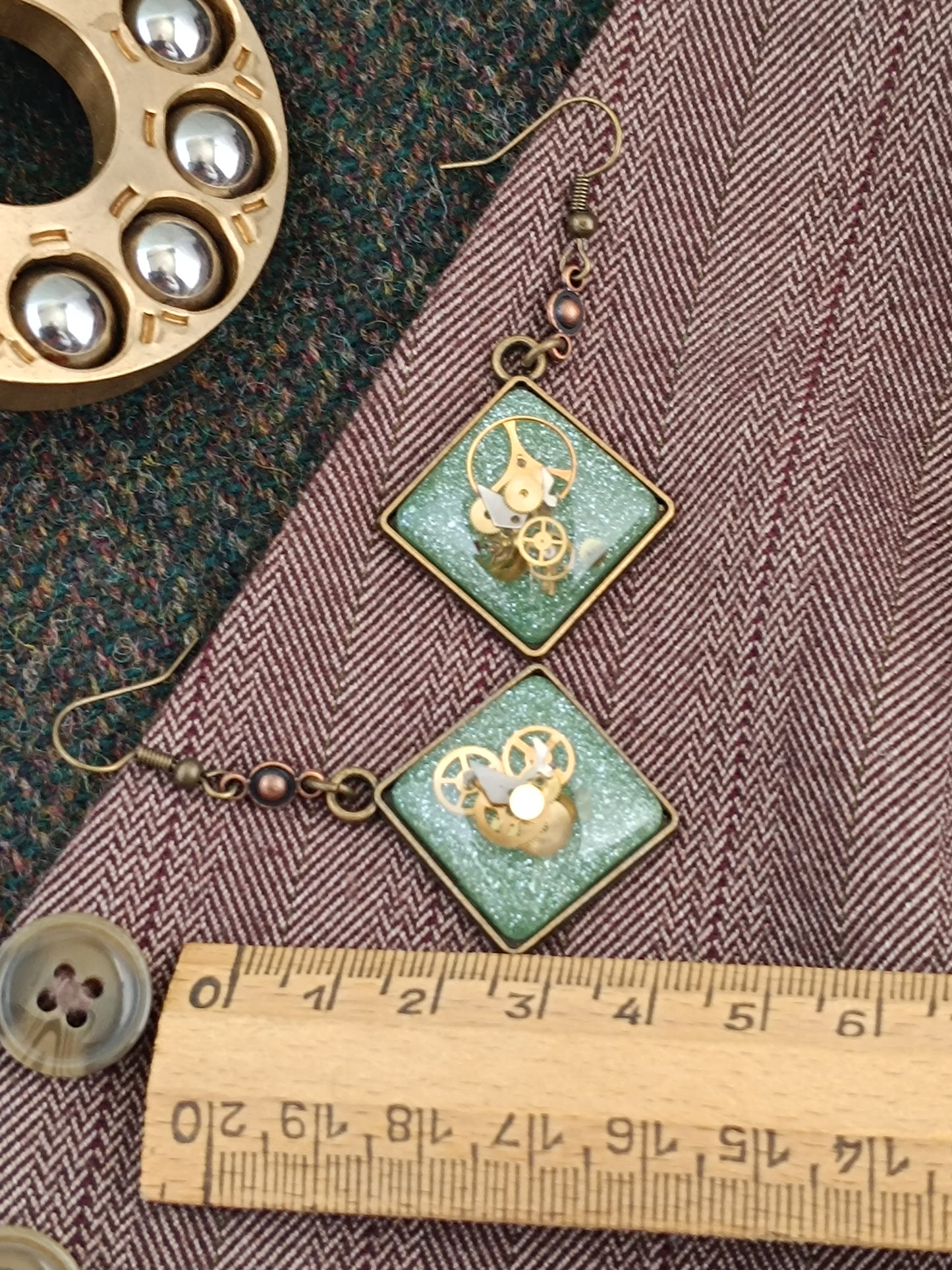 Boucles d'oreilles pendantes Steampunk losange - Connecteur cuivre 4cm