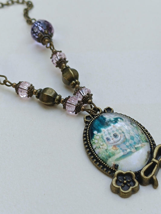 Collier Cabochon Alice Le Chat du Cheshire