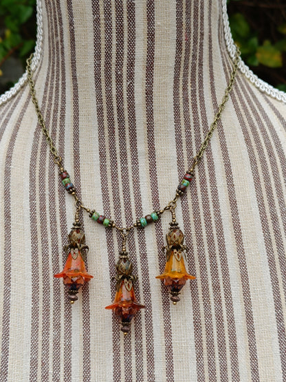 Collier Jardin Secret - Fleurs de Lucite et Perles Picasso Bronze